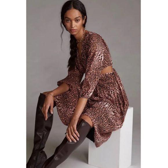Anthropologie Ranna Gill Leopard Print Midi Dress Size Medium Ernest Grace Anthropologie Ranna Gill Leopard Print Midi Dress Size Medium Ernest Grace