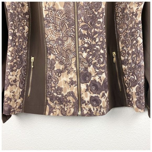 Zenergy by Chico's Brown Lace Print Jacket Size 2/Large