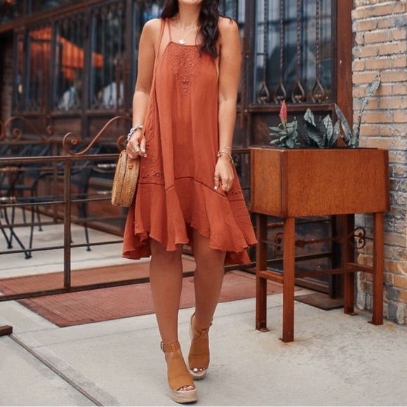 Free People Heat Wave Tunic Dress in Terracotta Size XS