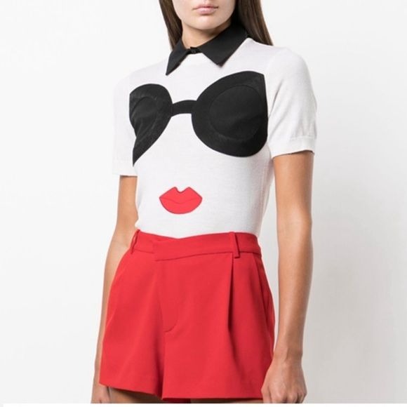 NWT Alice and Olivia Linden Stace Face Short Sleeve Sweater Size Small