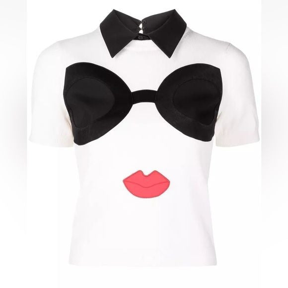 NWT Alice and Olivia Linden Stace Face Short Sleeve Sweater Size Small