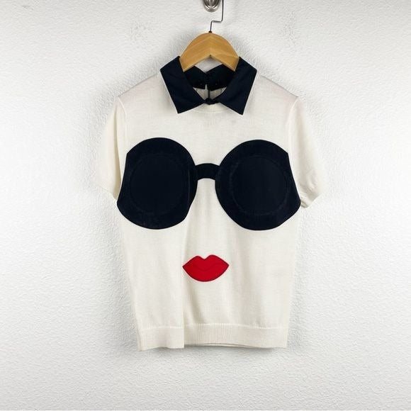 NWT Alice and Olivia Linden Stace Face Short Sleeve Sweater Size Small