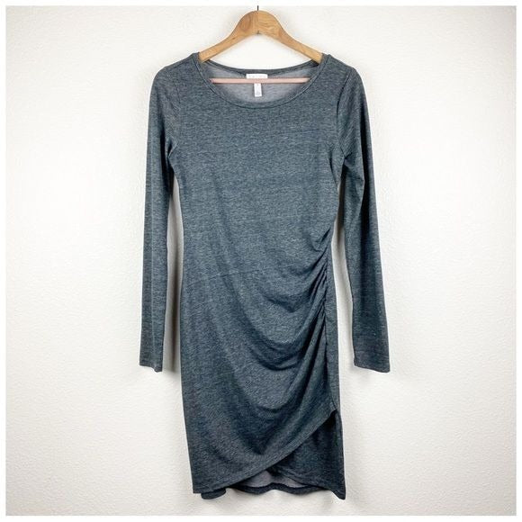 Leith Gray Bodycon Ruched Long Sleeve Dress Size Medium