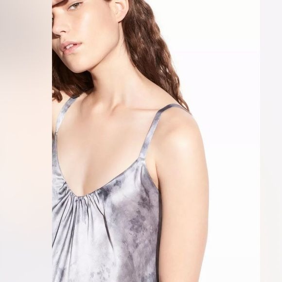 Vince Watercolor Marble Silk-Satin Cami Midi Dress Size Small
