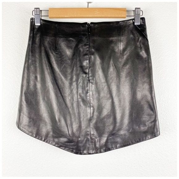 Michelle Mason Leather Mini Skirt With Slit in Black Size 0