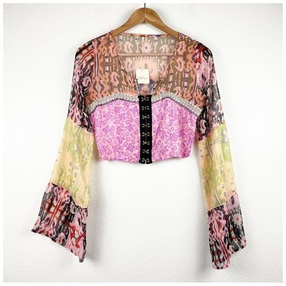 Free People Walk that Walk Blouse in Femme Combo Size XS