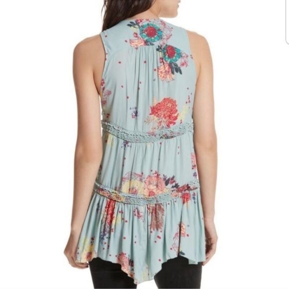 Free People Blue Haze Floral Tiered Tunic Size XS