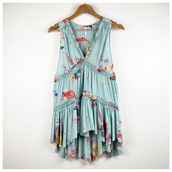 Free People Blue Haze Floral Tiered Tunic Size XS