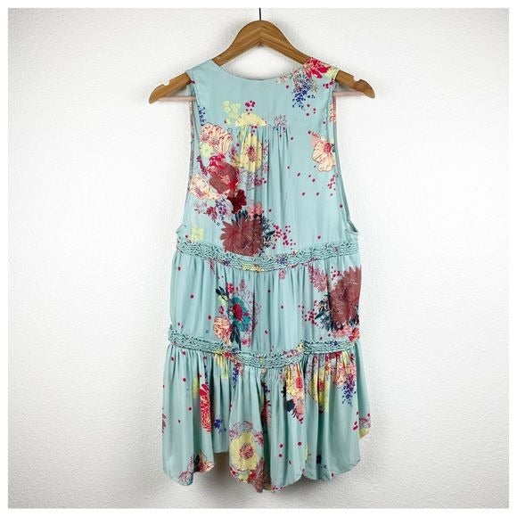 Free People Blue Haze Floral Tiered Tunic Size XS