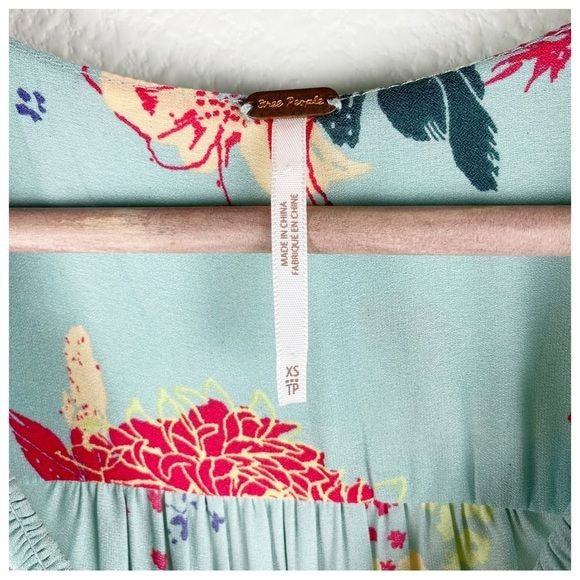 Free People Blue Haze Floral Tiered Tunic Size XS