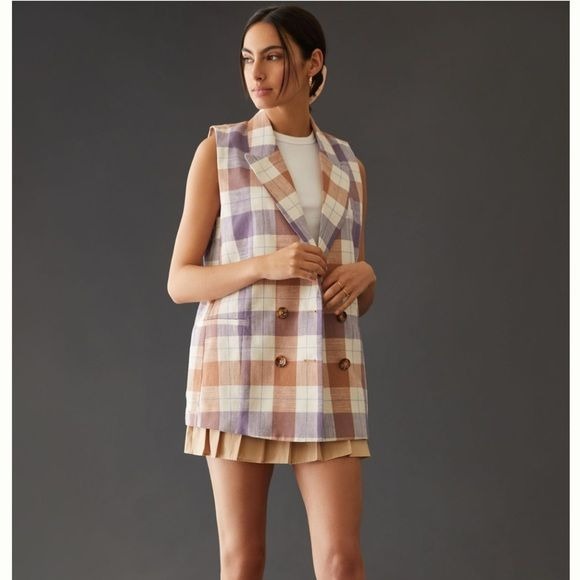Anthropologie Hutch Classic Longline Plaid Vest Size XS