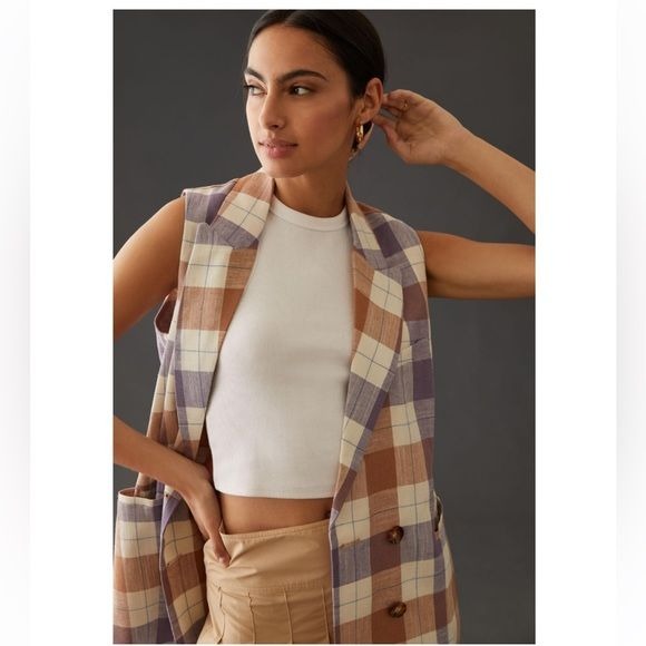 Anthropologie Hutch Classic Longline Plaid Vest Size XS