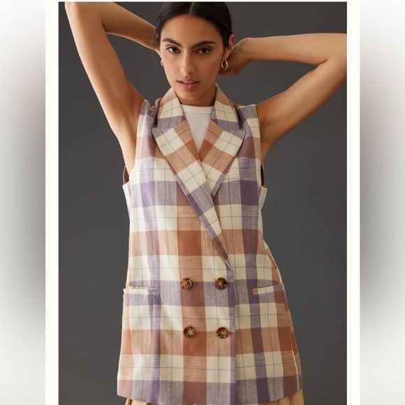Anthropologie Hutch Classic Longline Plaid Vest Size XS