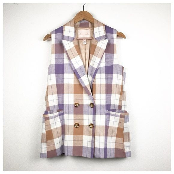 Anthropologie Hutch Classic Longline Plaid Vest Size XS