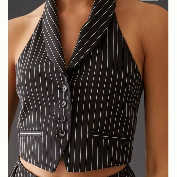Anthropologie Maeve Black and White Pinstripe Vest Size 10