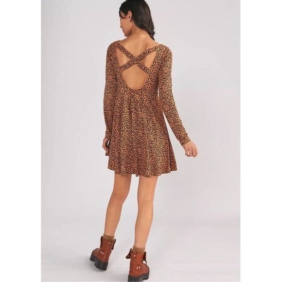 Anthropologie Daily Practice Square Neck Leopard Print Mini Dress Size Small