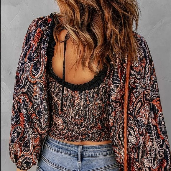 Free People Dare Me Paisley Velvet Blouse Size Large