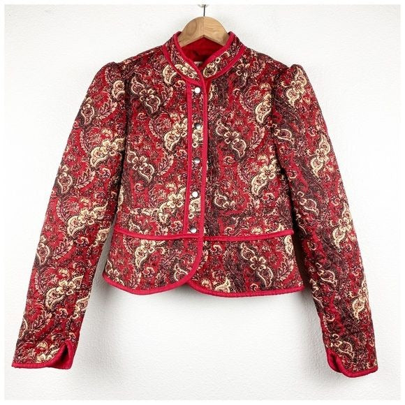 Free People Zoey Quilted Jacket in Cherry Combo Size Small