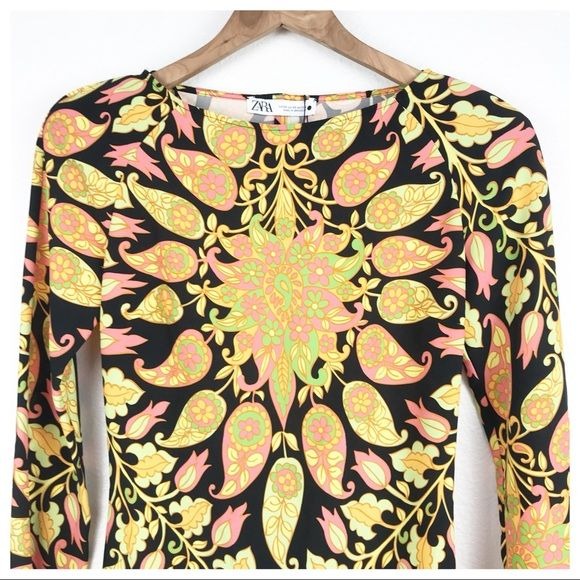 Zara NWT Retro Floral Print Mini Dress Size XS