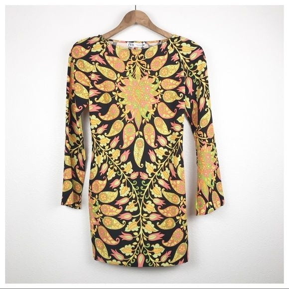 Zara NWT Retro Floral Print Mini Dress Size XS
