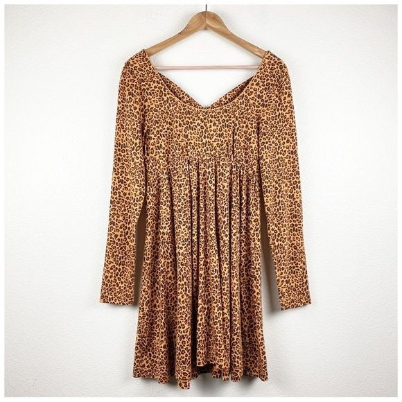 Anthropologie Daily Practice Square Neck Leopard Print Mini Dress Size Small