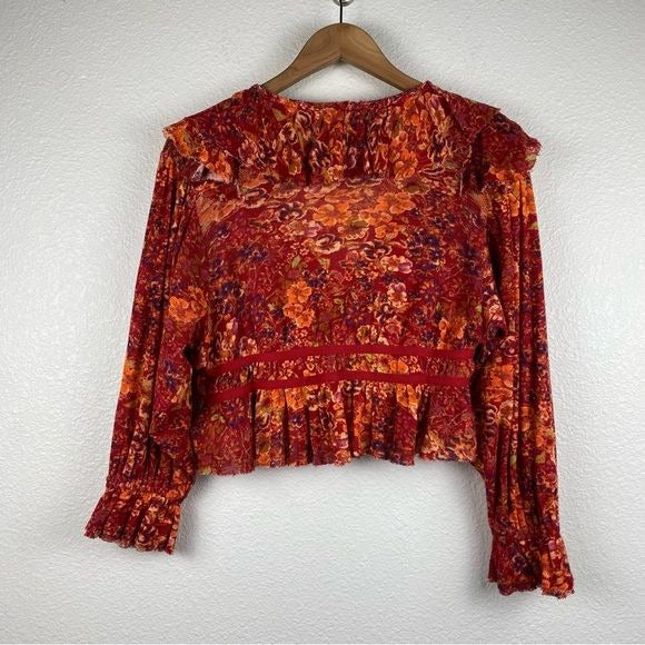 Free People Rudi Ruffle Top in Cherry Combo Size Small
