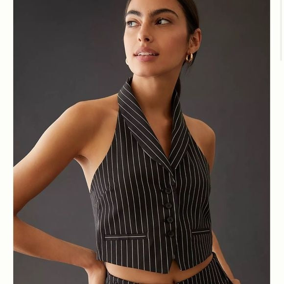Anthropologie Maeve Black and White Pinstripe Vest Size 10