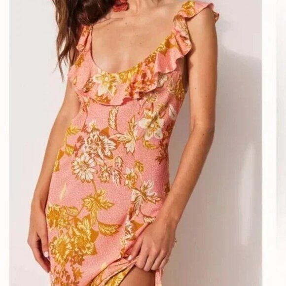 Free People Remind Me Maxi Dress in Coral Combo Size Small