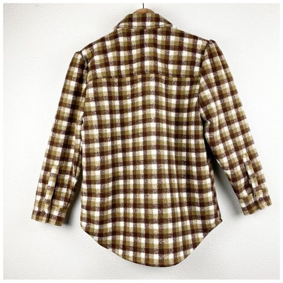 Treasure & Bond Puff Sleeve Button Shacket Olive-brown Jade Check Size Small
