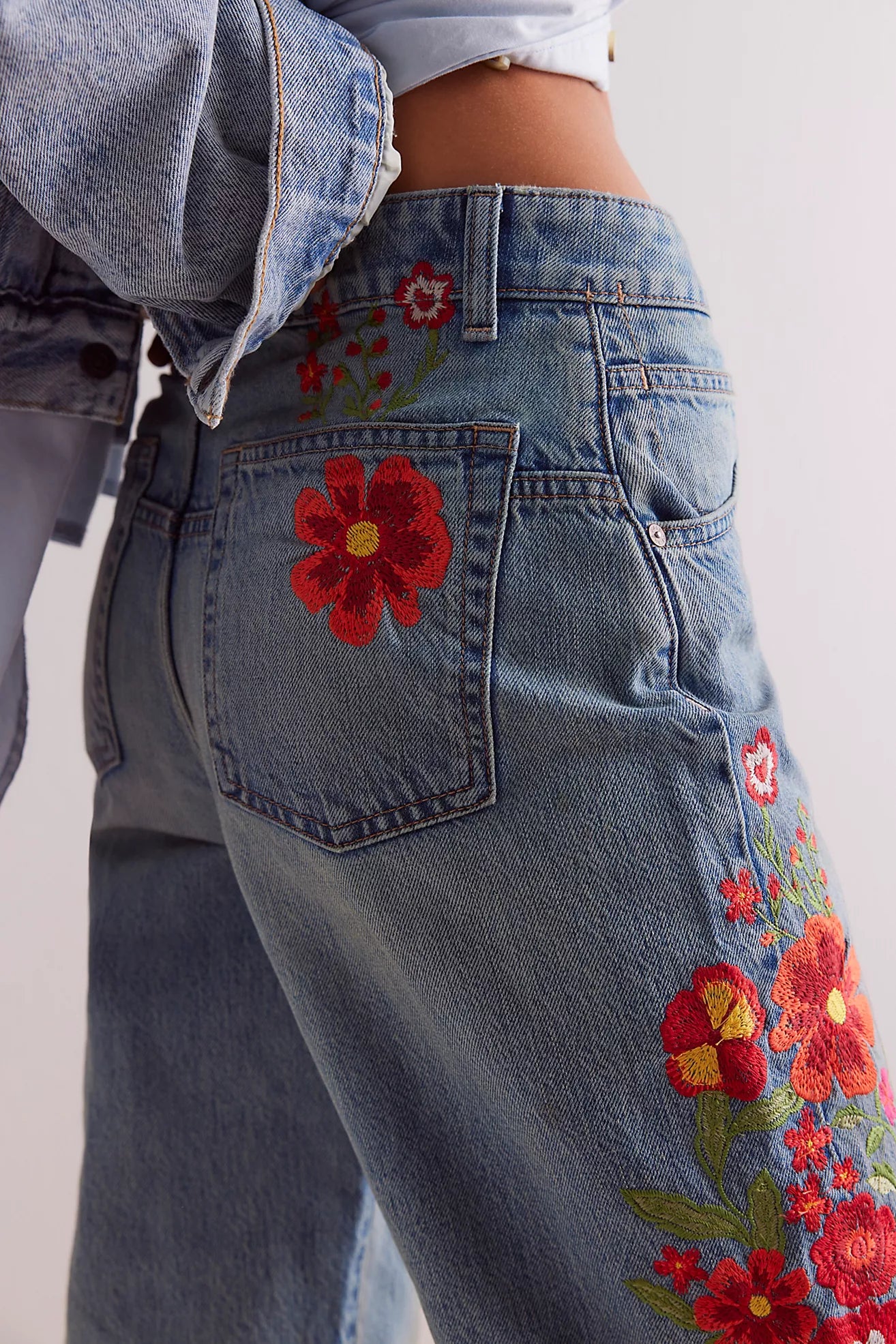 Free People We The Free Willow Floral Embroidered Jeans