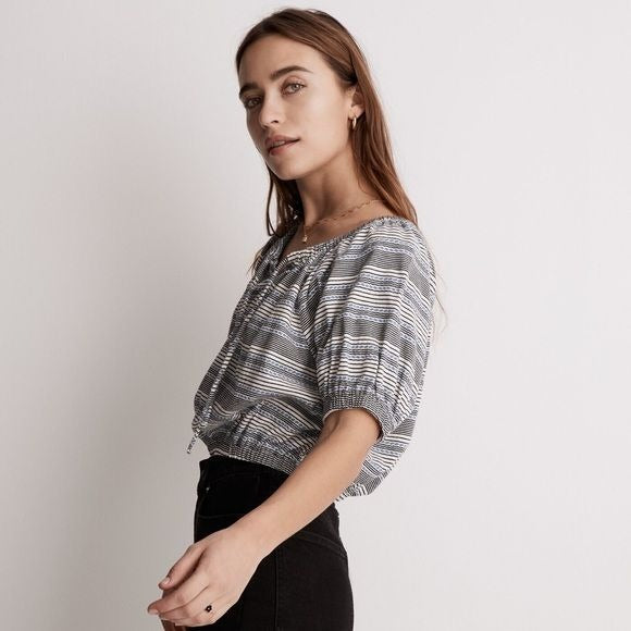 Madewell Jacquard Keyhole Crop Top in Stripe Size Small