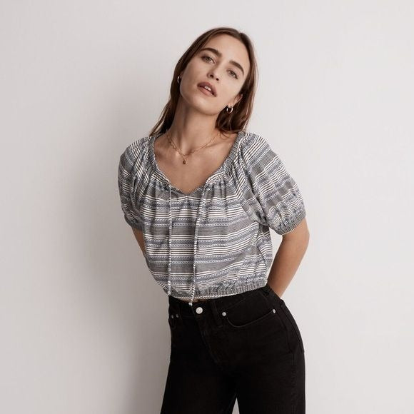 Madewell Jacquard Keyhole Crop Top in Stripe Size Small