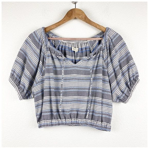 Madewell Jacquard Keyhole Crop Top in Stripe Size Small