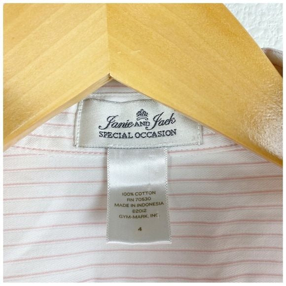 Janie and Jack Pink and White Striped Button Down Shirt Size 4