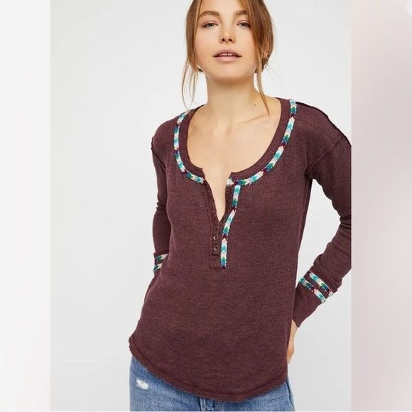 Free People Rainbow Thermal Long Sleeve Size Medium