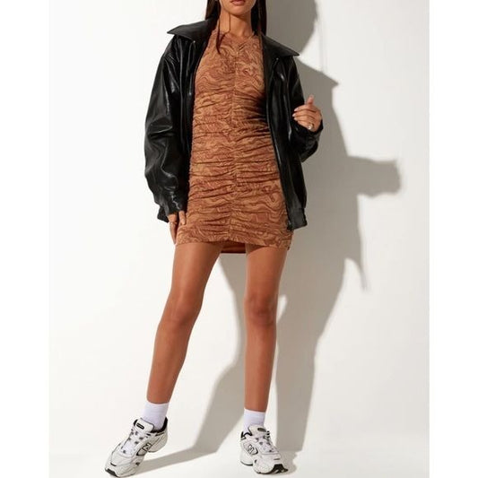 $$ Motel NWT Aeliran Mini Dress in Fluid Marbling Brown Size Medium