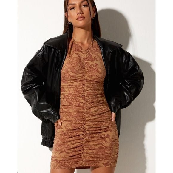 $$ Motel NWT Aeliran Mini Dress in Fluid Marbling Brown Size Medium