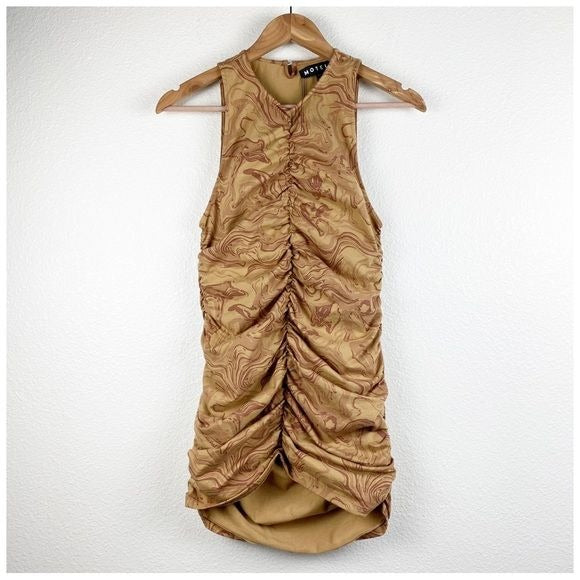 $$ Motel NWT Aeliran Mini Dress in Fluid Marbling Brown Size Medium