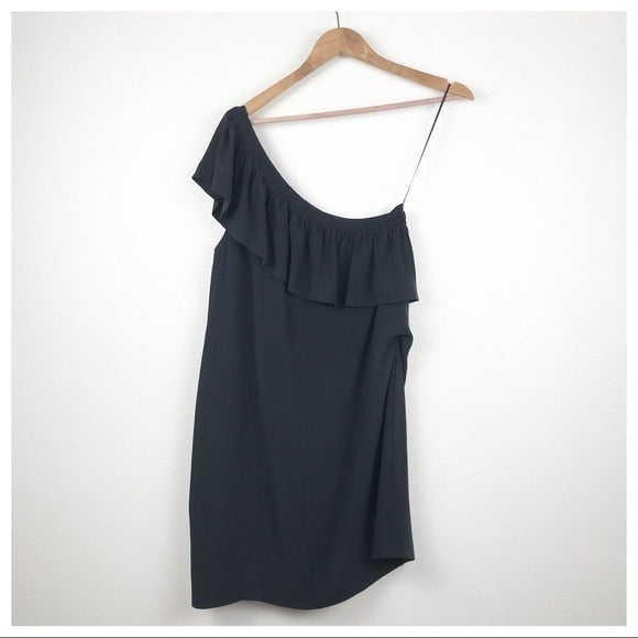 NWT Madewell Black Silk One Shoulder Ruffle Dress - 6
