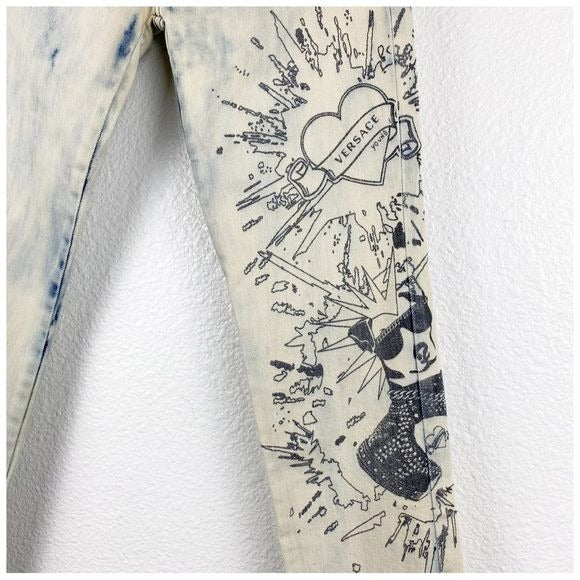 Young Versace Bleached Printed Jeans Size XXS
