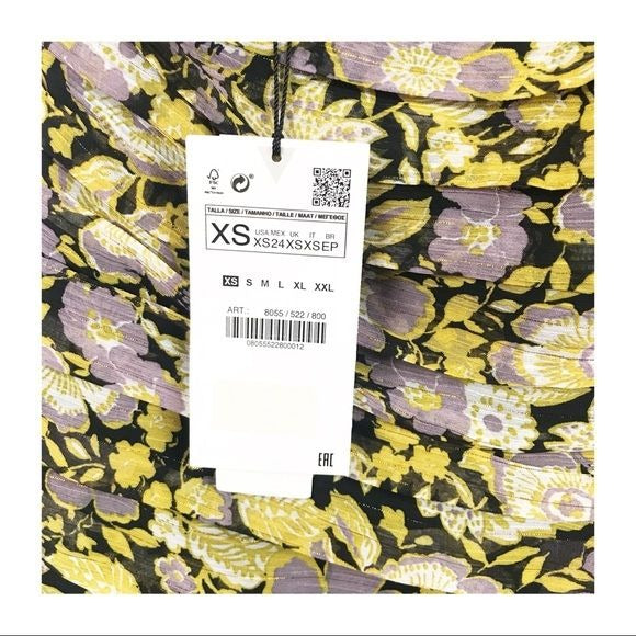 Zara NWT Floral Tiered One Shoulder Mini Dress Size XS