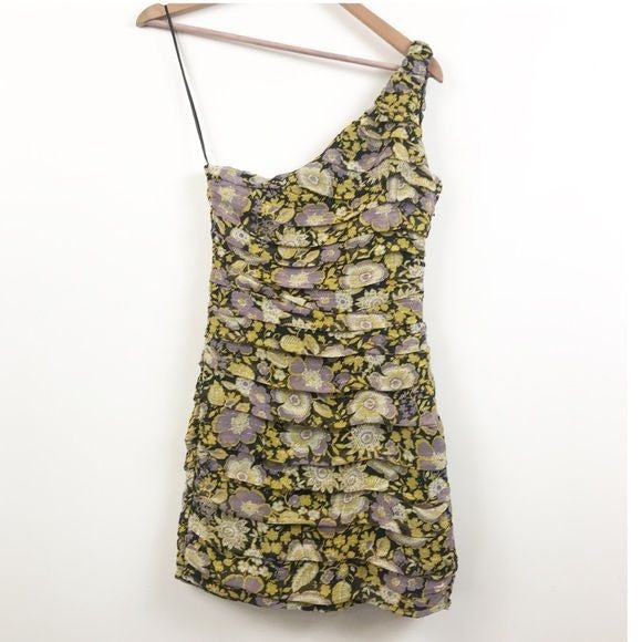 Zara NWT Floral Tiered One Shoulder Mini Dress Size XS