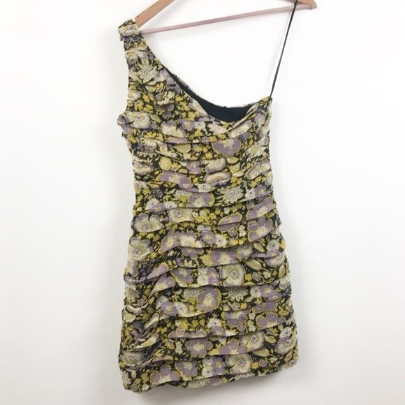 Zara NWT Floral Tiered One Shoulder Mini Dress Size XS