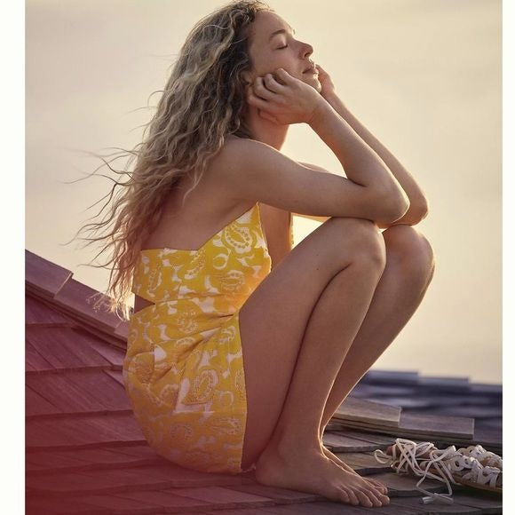 NWT Anthropologie Maeve Strappy Lace Mini Dress in Yellow Size 10