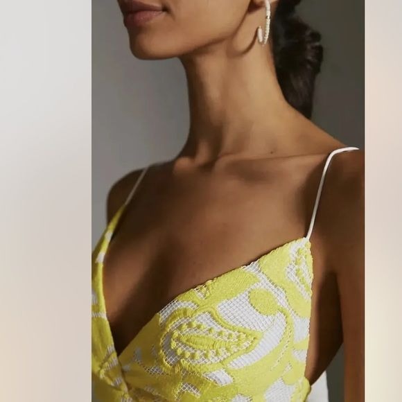 NWT Anthropologie Maeve Strappy Lace Mini Dress in Yellow Size 10