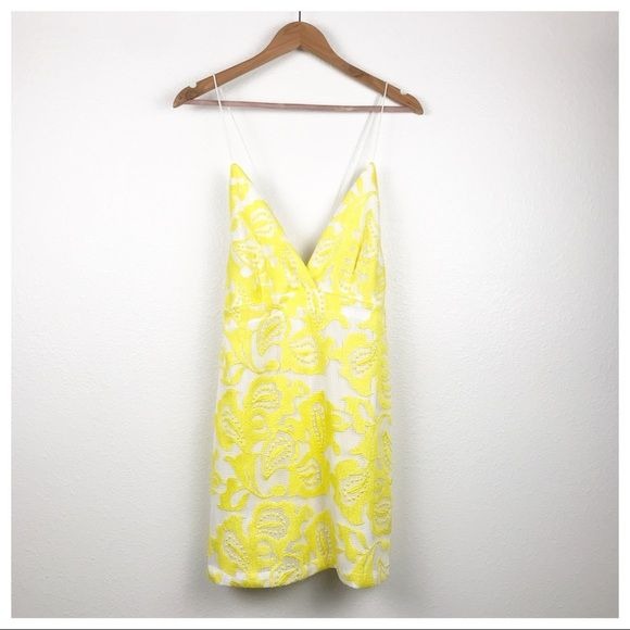 NWT Anthropologie Maeve Strappy Lace Mini Dress in Yellow Size 10