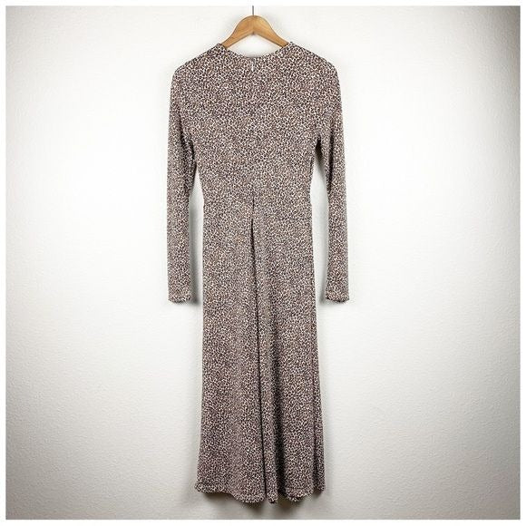 Banana Republic Fit and Flare Leopard Print Long Sleeve Midi Dress Size XS