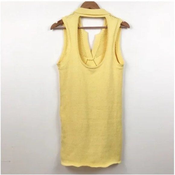 Zara NWT Yellow Knit Polo Dress with Cutwork Detail Size Small