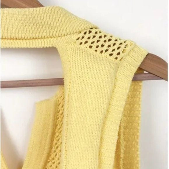 Zara NWT Yellow Knit Polo Dress with Cutwork Detail Size Small