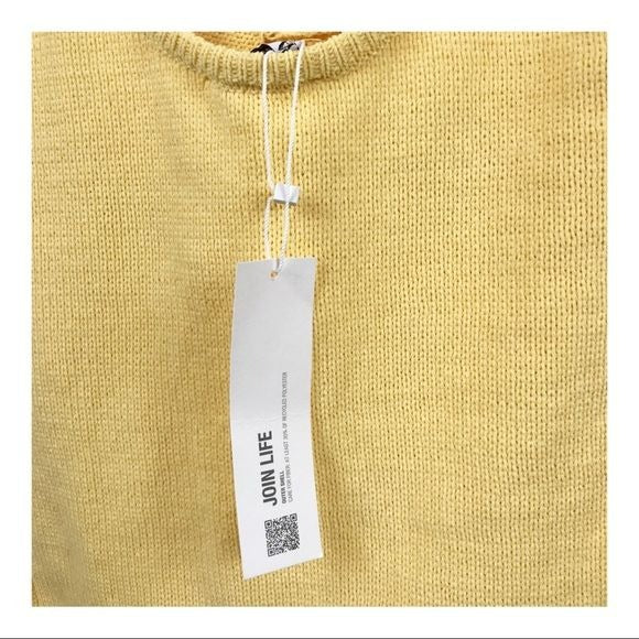 Zara NWT Yellow Knit Polo Dress with Cutwork Detail Size Small